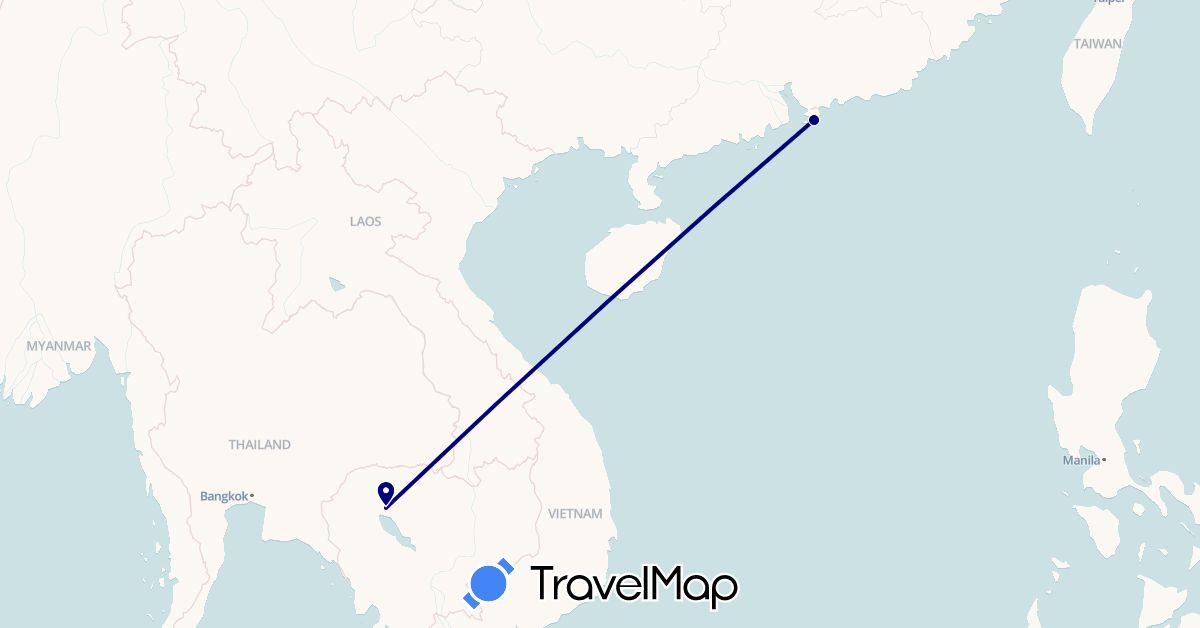 TravelMap itinerary: driving in Hong Kong, Cambodia (Asia)